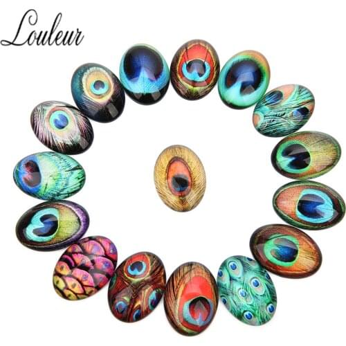 Round Peacock Eye Glass Cabochon 10/13/15/18/22/25mm Flatback Dome Cabochon Embellishments Base Setting DIY Accessories Jewelry