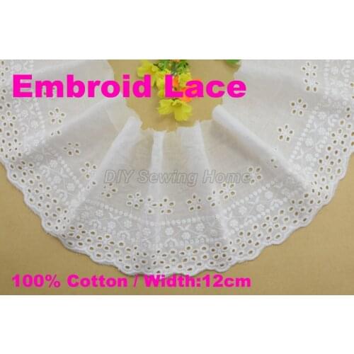 12cm width 100% Cotton embroid lace sewing ribbon guipure trim fabric warp knitting DIY Garment Accessories free shipping#3304