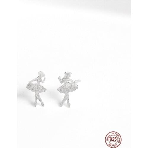 LKO 925 Sterling Silver Sweet Ballet Girl Stud Earrings for Students Earrings Fashion Jewelry Accessories Graduation Gifts