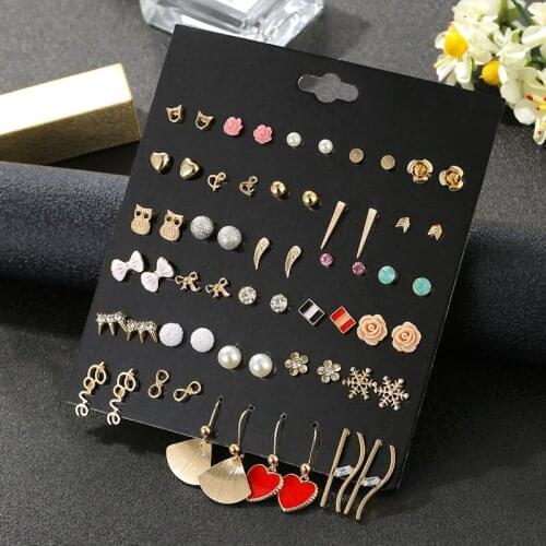 Fashion kids jewelry small mixed golden flower owl heart stud earrings for women elegant simulated pearl wedding earrings gift