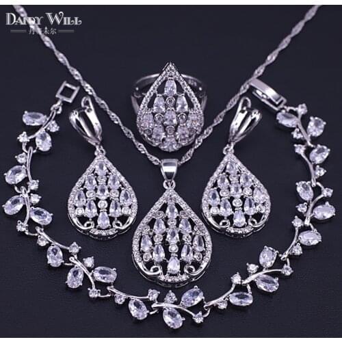 Fashion Silver Color Costume Jewelry Set For Women Bridal Wedding Accessory Mixed Austrain Crystal 4pcs Jewelry Set