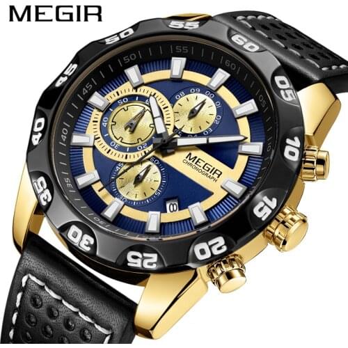 Mens Watches Top Brand Luxury MEGIR Chronograph Sport Quartz Watch Men Clock Leather Wristwatches Relogio Masculino Reloj Hombre