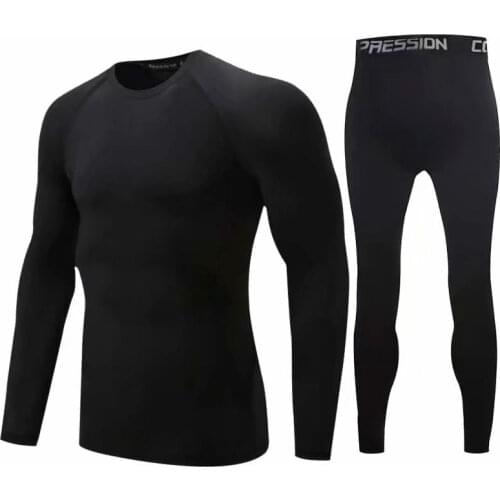 Mens Sport Running Set Compression T-Shirt + Pants Skin-Tight Long Sleeves Fitness Rashguard Training Gym Yoga trake Suits set
