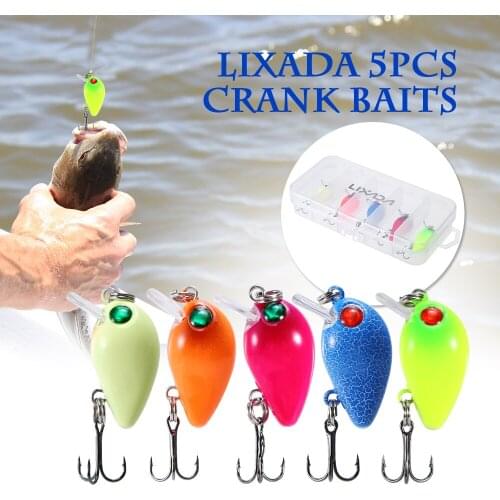 Lixada 5pcs 5cm/3.7g Fishing Lure Set Kit Hard Baits Crank Baits Crankbaits Treble Hooks Lures with Fishing Tackle Box Pesca