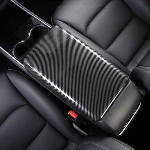 Car Center Console Armrest Box Frame Cover Sticker for 2021 Tesla Model Y Car Interior ABS Carbon Fiber Stickers