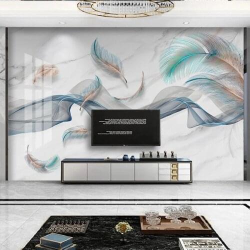 Custom 3D Mural Wallpaper Modern Feather Elk Abstract Smoke Line Marble Pattern Background Wall Painting Papel De Parede Sala 3D