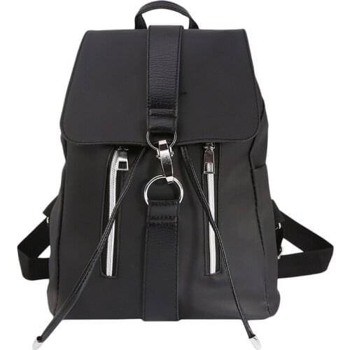 Anti-theft Nylon Women Backpack Female Fashion Casual Waterproof Patchwork Leather Bag Black School Backpacks Teenager For Girls