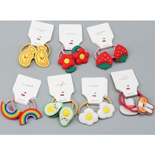 New Girl Elasticity Rubber Band Hair Band Cute Rainbow Hair Ring Hair Accessory Banana Strawberry Hair Rope Headdress Wholesale