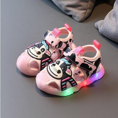 New Childrens Glowing Sandals Boys Bag Head Shoes Girl Soft Bottom Light Beach Shoes Baby Shoes