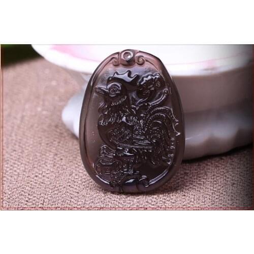 The new light spot ice Obsidian twelve zodiac Pendant pendant Rooster talisman Korean male lady