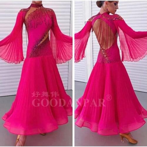 New! costumes ballroom dance dress for women competition dresses standard dancing clothes long sleeveRose red