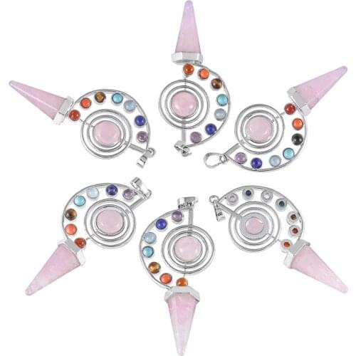 SUNYIK 7 Chakra Crsytal Stone Hexagonal Point Pendant Necklace Reiki Healing Gems Pendulum Amulet Jewelry for Women Men