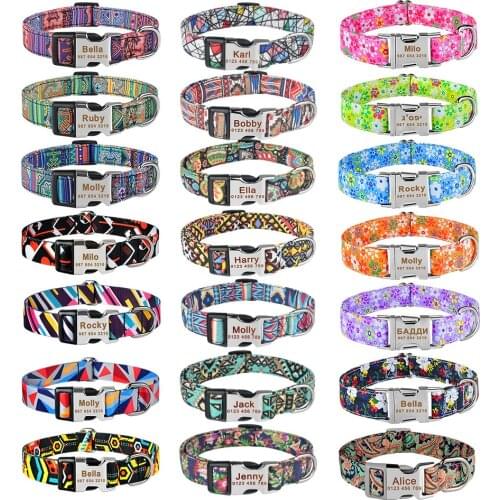 Adjustable Nylon Custom Dog Collar Free Engraved Name ID Tag Personalized Dog Collar Small Large Product Plaid Unisex Dog Collar