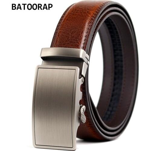 Male Waist Strap Brown Cowhide Business Ratchet Belt For Men Real Leather High Quality Metal Auto Buckle Gray Casual Mens Belts