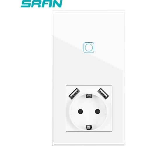SRAN Sensor Switch,Socket With Usb, Vertical Installation Crystal Glass Panel 153*82,Socket With Light Switch 1Gang 1Way