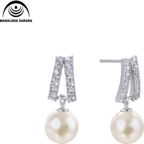 MADALENA SARARA AAA 8mm Freshwater Pearl S925 Sterling Silver Letter Simple Pop Earrings Customizable