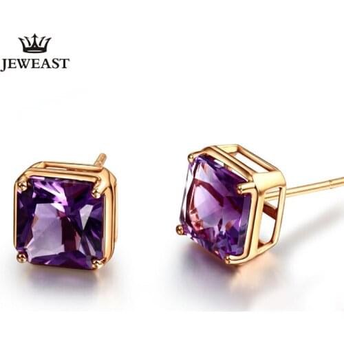 LSZB Natural amethyst 18K Pure Gold Earring Real AU 750 Solid Gold Earrings Diamond Trendy Fine Jewelry Hot Sell New 2020