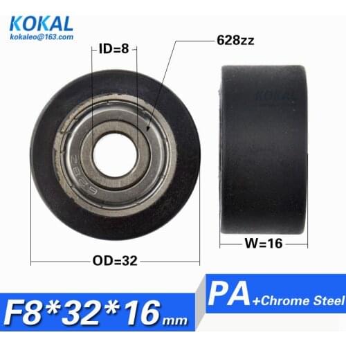 [F0832-16]High Loading double 628zz ball bearing POM roller wheel two bearing coated plastic wheel 8mm*32mm*16MM roller