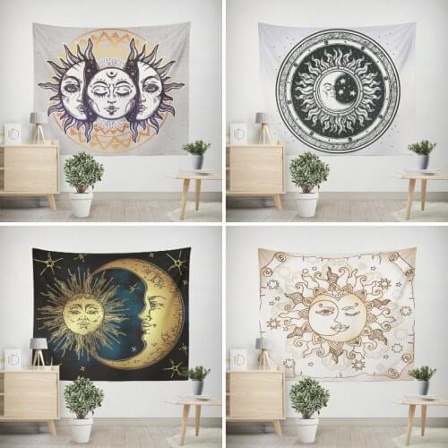 Tapiz de sol y luna, decoración mística psicodélica bohemia para colgar en la pared para dormitorio