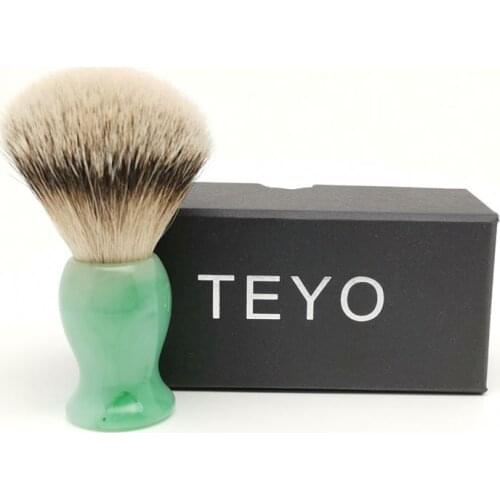 TEYO Emerald Green Pattern Resin Handle Super Silvertip Badger Shaving Brush Perfect for Razor