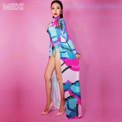 Unique color print pattern and rhinestone suit nightclub concert singer and dancer costume