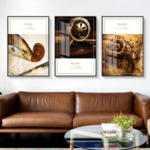 Vintage Music instrument Modern Nordic Canvas Painting Violin Guitar Phonograph Print Poster Wall Art Picture Living Room Decor