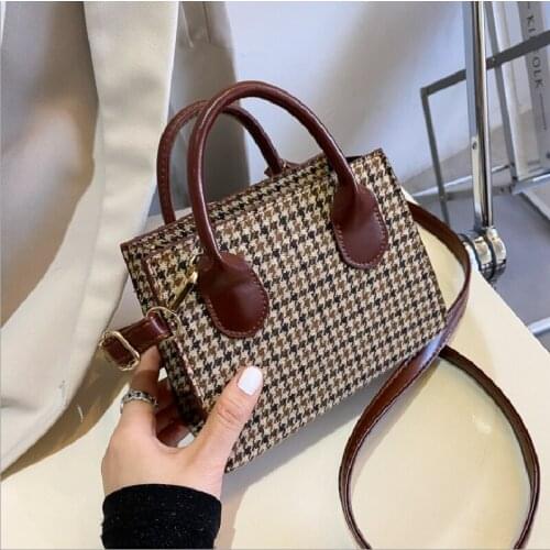 Female Corssbody Bags Autumn Retro Plaid Messenger Bags For Women Fashion Pu Portable Patchwork Mini Square Bag Сумка Женская