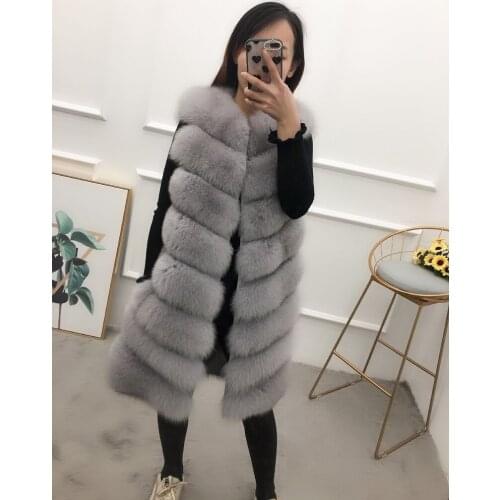 Women spring autumn winter natural real fox fur vest o-neck long section waistcoat female
