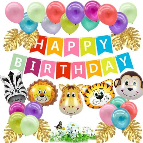 1 Set Forest Animals Birthday Balloons 10inch Latex Globos Animal Foil Helium Globos Balloon Birthday Banner for Baby Shower Dec