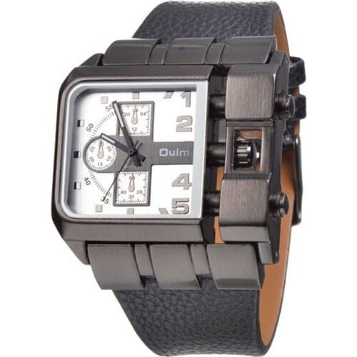 2018 Fashion Designer Brand OULM 3364 Mens High Quality Leather Strap Watches Japan Movt Casual Quartz Rectangular Wrist Watch