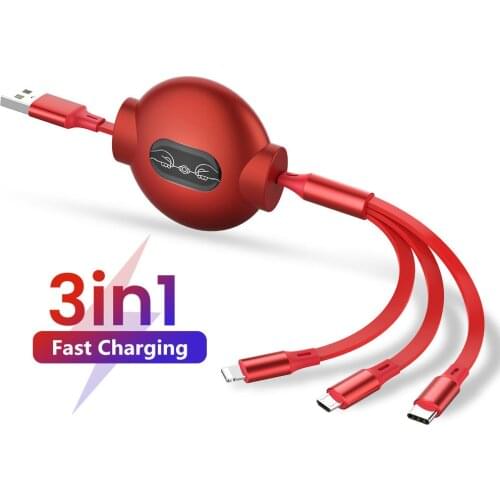 1.2m 3 In 1 USB Cable for iPhone 12 Micro USB Type C Cable Retractable Fast Charge Cord For Huawei Portable Charging Cable