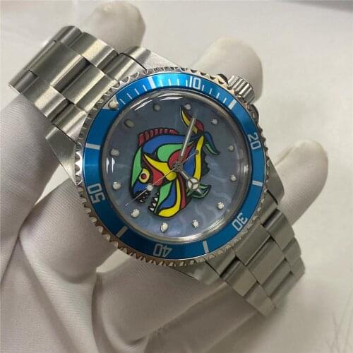 39.5MM Stainless Steel Watch Case Green Luminous Dial for NH35 Mechanical Movement Men Wristwatch