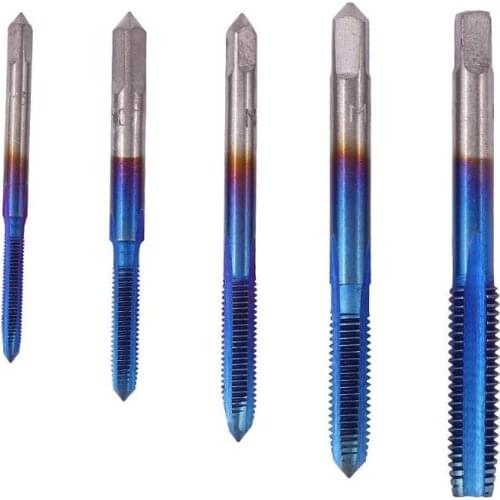 5pcs/set Blue Silver Gold Coated Hand Tap Dies Drill Screw Taps M3 M4 M5 M6 M8 Spiral Screw Thread Metric Plug Tap Dies