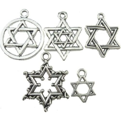 5pcs/lot Alloy Hexagonal David Of Star Charms Six-pointed Star Pendant Making Men Necklaces Bracelet Jewelry Accessories