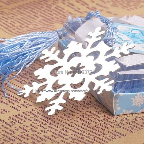 500pcs Snowflake Bookmark Stainless Steel Winter Bridal Shower Blue Tassel Wedding Party Event Favors Gift