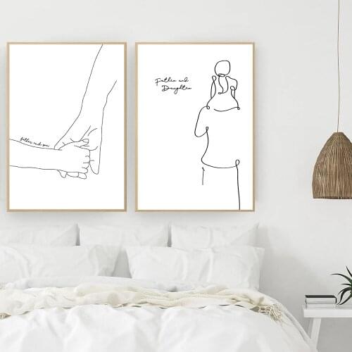 Father and Daughter Son Art Line Drawing Poster Abstract Minimalist Wall Art Canvas Painting Modern Pictures for home wall Decor