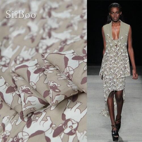 American cute husky positional printed cotton silk crepe de chine fabric for women summer dress skirt tissu coton telas SP6178