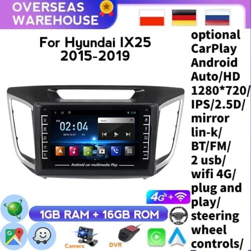 Car Android 8.1 1G RAM 16G ROM Car Radio Multimedia Player Video GPS Navigation For Hyundai Creta Ix25 2015-2018 2din WIFI BT