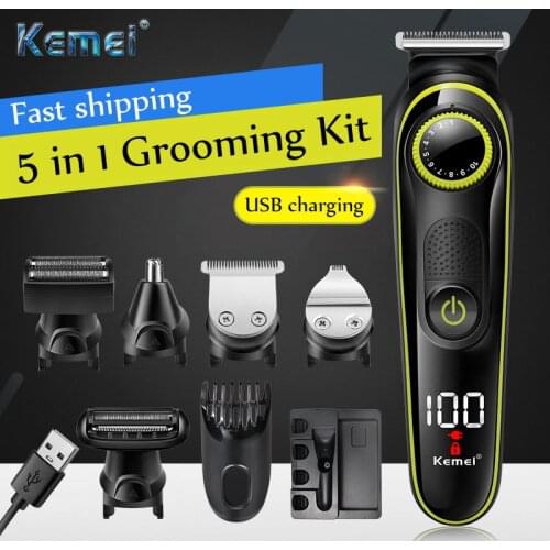 Kemei Hair Trimmer Household Electric Hair Clippers Multifunctional Rechargeable Shaver LED Display 5 in 1 Cutter Heads cordless