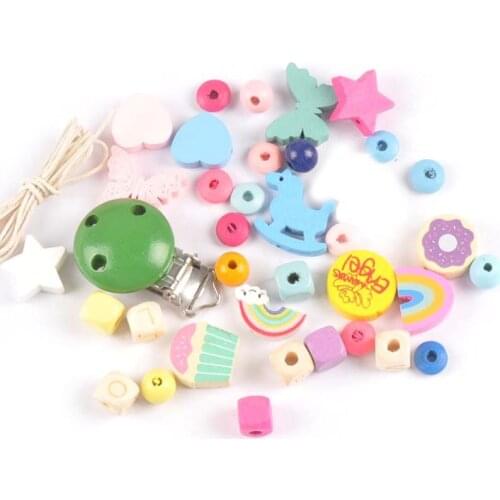 1 Set DIY Pacifier Chain Clip Making Accessories Simple Fashion Baby Color Wooden Beads Jewelry Anti-fall Clips Chain