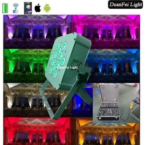 Chargeing flycase) 24lot 12x15w led par can wifi phone app bettery wireless led flat par rgbwa 15watt led wash lyre par