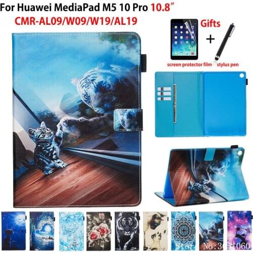 Case For Huawei MediaPad M5 Pro 10 10.8 CMR-AL09 CMR-W09 CMR-W19/AL19 Cover Funda Tablet Animal Pattern Stand Shell Capa +Gift