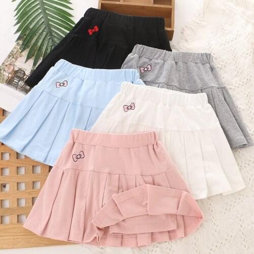 2021 Summer New Children Girls Tutu Princess Pleated Tennis Skirts College Style Bow JK Skirt Anti-exposed Safety Skirt Faldas