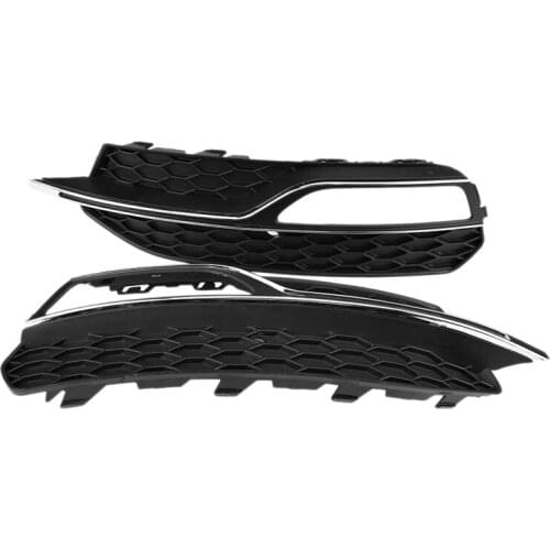 For S3 Style Front Bumper Fog Light Grilles Gloss Black For- A3 S-Line 8V 2013 2014 2015 2016 Honeycomb Mesh Hex Front Grill