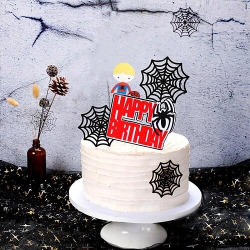 INS 3 Pcs/lot Spider Web Happy Birthday Cake Topper Black Birthday Cake Topper Supplies for Kids Birthday Party Cake Decorations
