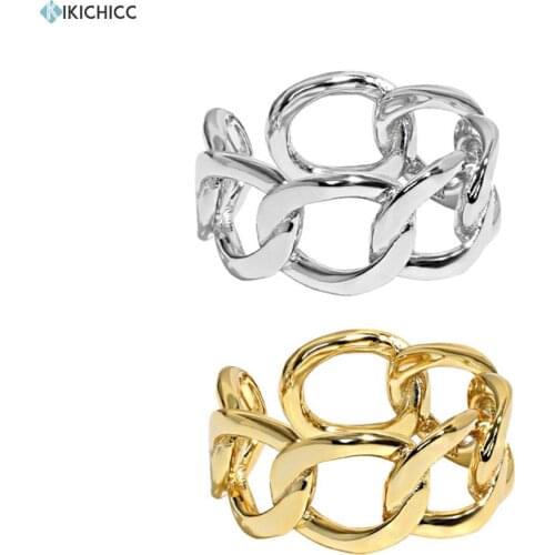 KIKICHICC 925 Sterling Silver Gold Twist Chain Resizable Rings Geometric Irregular DAINTY CHAIN RING Big Circle Fine Jewelry