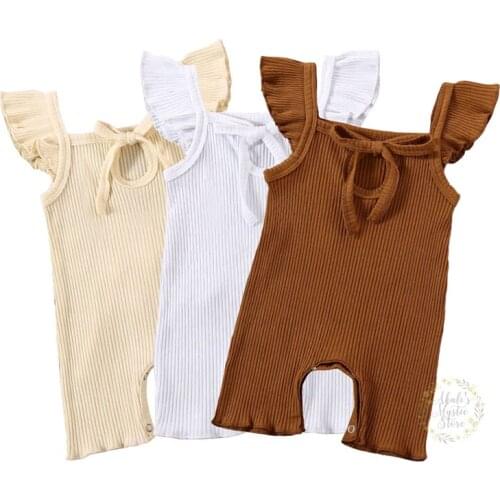 0-18M NEW 2020 Summer Newborn Infant Baby Girl Clothing Cute Ruffled Romper Solid Ribbed Jumpsuit Cotton Outfit