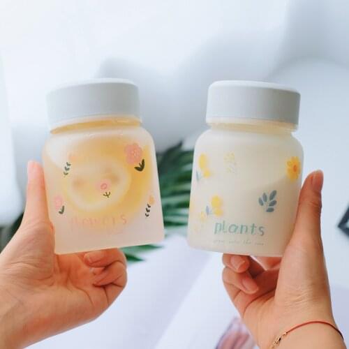 Korea ins Mini Glass Cup Cute Cartoon Portable Glass Water Bottle Juice Milk Glass Cup Coffee Mug Cold Water Cup Office Cup