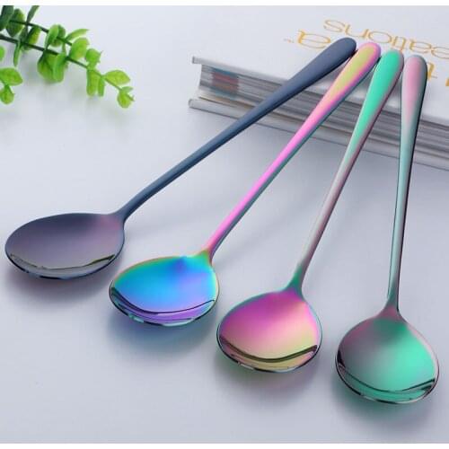 Colorful Dessert Coffee Tea Spoons For Children Tableware 304 Stainless Steel Metal Stirring Spoons Teaspoon Kitchen Accessories