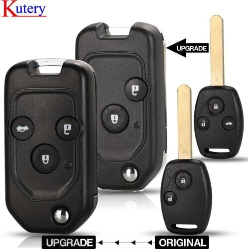 Kutery 10pcs/lot Modified Remote Flip Car Key Shell Case For Honda fit Accord Civic 2006-2011 CRV 2018 Pilot with Button Pad